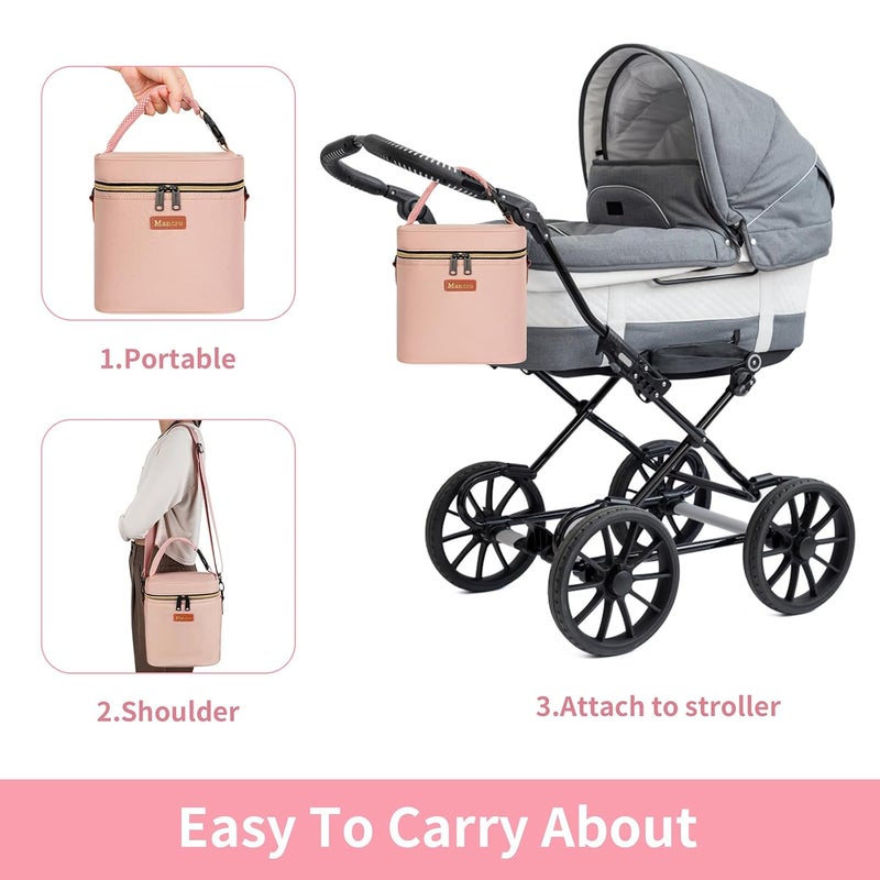 Mancro Baby Bottle Bag for Breastmilk, Breast Milk Cooler Bag with Ice Pack Fits 4 Milk Bottles Up to 9 Ounce with Adjustable Shoulder Strap, Lnsulation Breast Milk Cooler Travel Gifts, Pink - Image 5